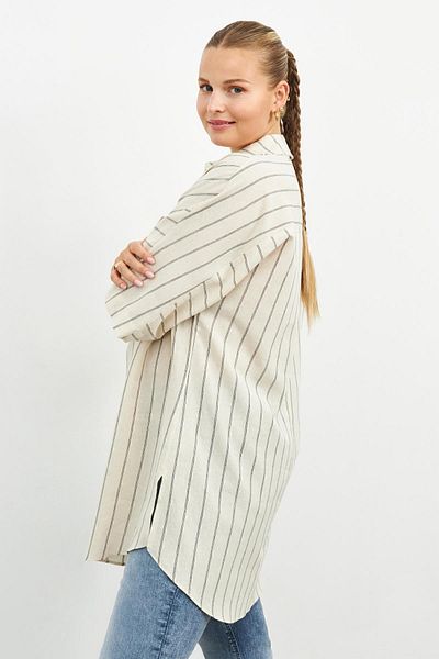 Curly STRIPED SHIRT COLLAR TUNIC