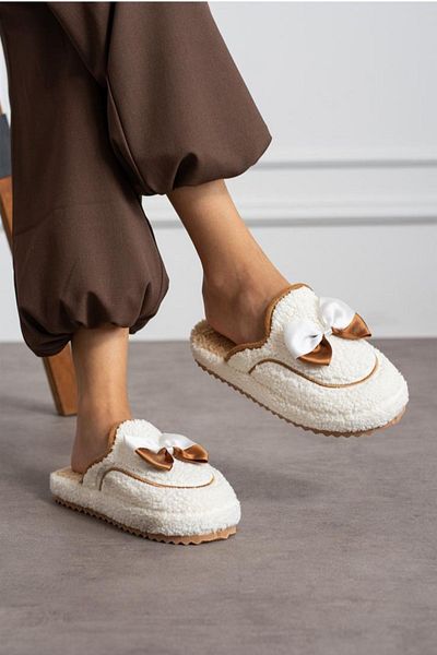 Moda fiesta Χειμερινές Λευκές Γυναικείες Παντόφλες Εσωτερικού Χώρου