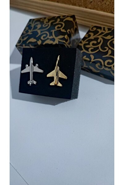 cacatasarım Uçak Yaka Rozeti 2 Adet Metal Gold ve  Gümüş Renk Broş Pilot Hostes Unisex Aeroplane