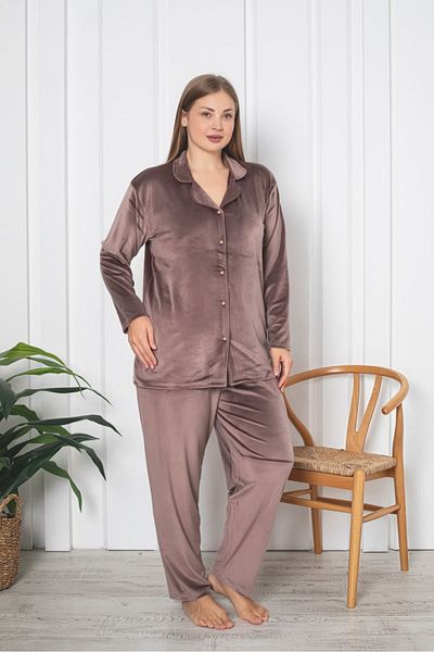 Asel Κοστούμι Velvet - Plus Size, Oversize με κουμπιά