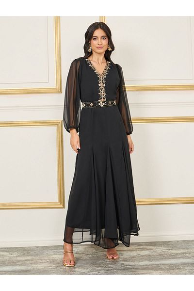 Maxim Creation By Styli Handwork Beaded Detail Belted Jalabiya