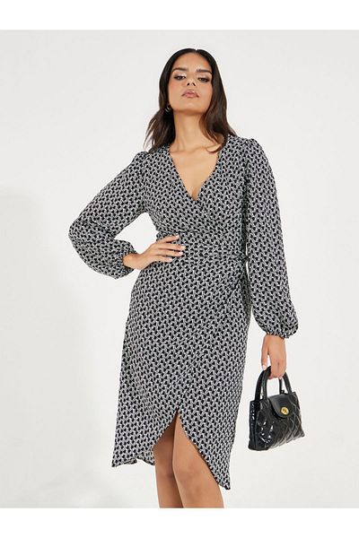 Causey By Styli All Over Print Wrap Knee Length Dress