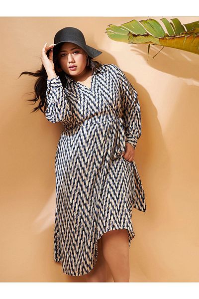 Sassafras By Styli Plus Geometric Print Wrap Midi Dress