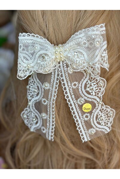 QUEEN AKSESUAR Luxury Design - Layered Long Pendant Lamp, Tailed Guipure Lace, Pearl Rhinestone Ribbon Bow Buckle