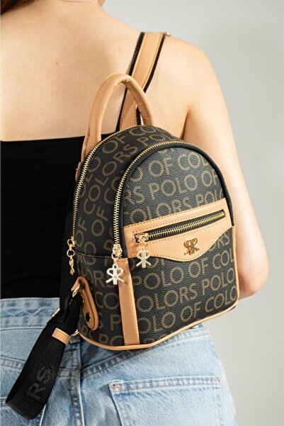 ImPolo Rucsac de damă cu imprimeu cu imprimeu Blackkamel - Dimensiune 25x20