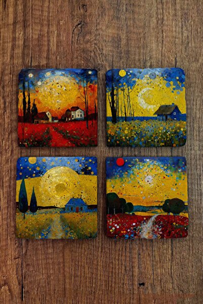 Begoloni Stone Decor مجموعة من 4 قواعد أكواب من الحجر الطبيعي - قواعد حجرية م...