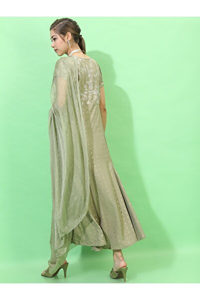 Vishudh By Styli Embroidered Ethnic Maxi Dress with Dupatta Set