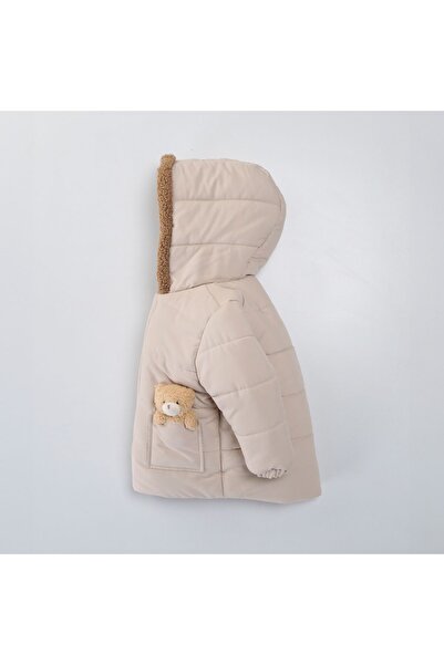 Genel Markalar 2-7 Yaş Pelüş Ayıcıklı Kapüşonlu Kalın Polar Unisex Çocuk Mont