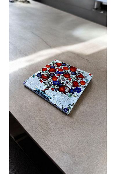 Begoloni Stone Decor Natural Stone Trivet 15x15cm Pomegranate Tree Printed