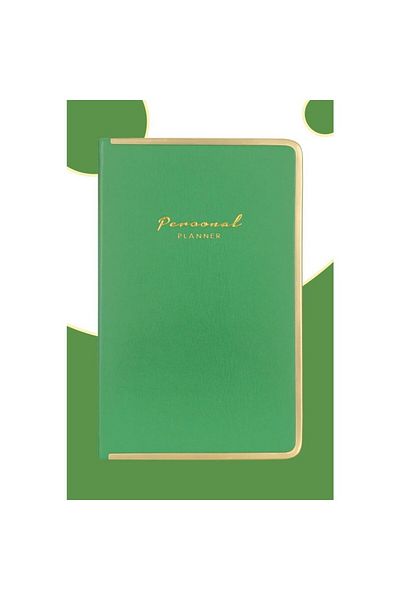 Victoria's Journals Vj Monaco Веган тефтер за планиране с твърди корици от кожа, 100 гр. хартия в цвят слонова кост. 192 Страница-зелено