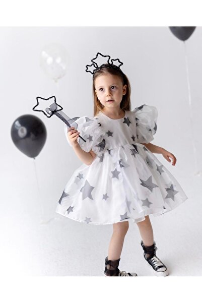 PixyLove Beyaz Star Kız Çocuk Tüllü Elbise