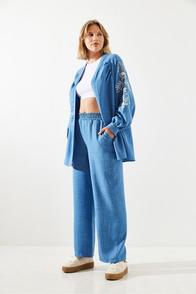 Bianco Lucci طقم نسائي كتان - تفاصيل مطرزة، طقم سفلي علوي MBMS017 60501017