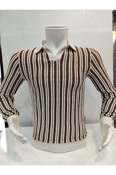 ZENGOLL & RAMİRES Мъжки плетен пуловер - Güncüölü, Slim Fit, с яка и оребрени ръкави
