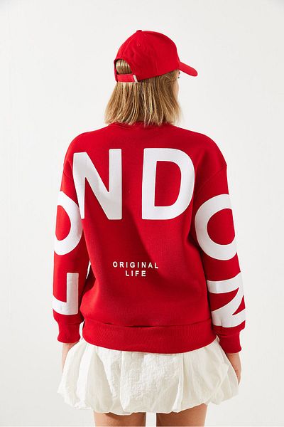 Bianco Lucci Damen-Sweatshirt „Three Thread Raised London“ mit Aufdruck MBHS003 60601003
