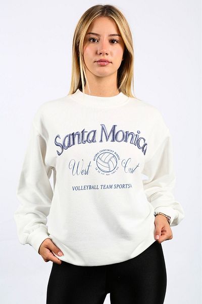 Seeh Hanorac alb cu gât crew cu model supradimensionat - SH115