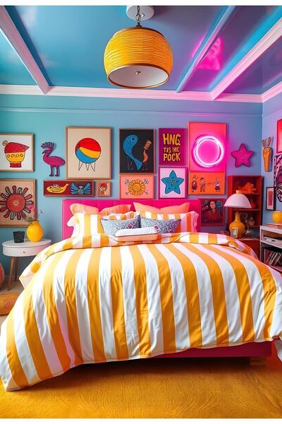 Helen George Back To Basics - Sarı Beyaz Çizgili Çift Kişilik Nevresim Takımı