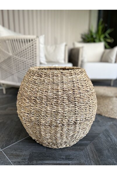 CasaLinda Bombeli Hasır Çiçek Sepeti / Vazo