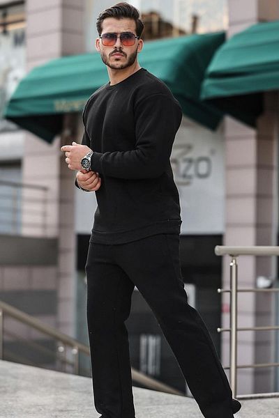 twingold Crew Neck Black 3 Thread Tracksuit Set