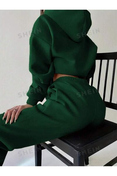 Machetta Women's Crop Sweatshirt and Sweatpants - 3 Thread Double Set