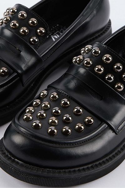 selinshoes Mendy Thin Base Women's Loafer with Staple Detail - Black