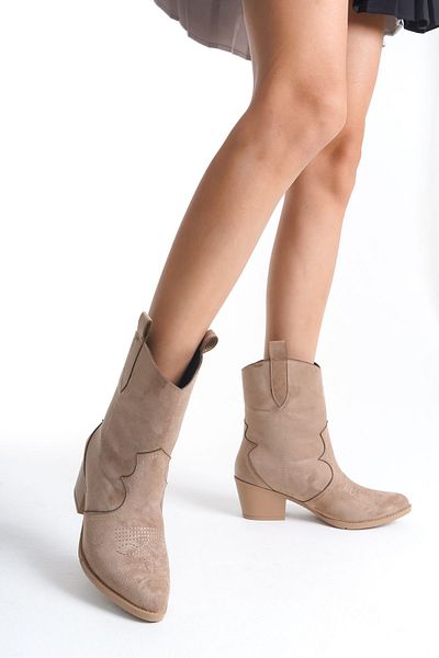 SEEM & BE Elvira Suede Κεντημένες Μπότες Cowboy Mink - Western Women