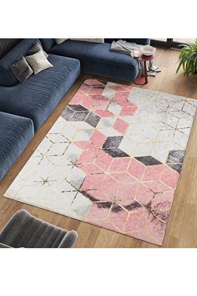 RENKLİBUTİK Modern Patterned Velvet Carpet Cover - Elastic and Non-Slip, Washable, 9 M2