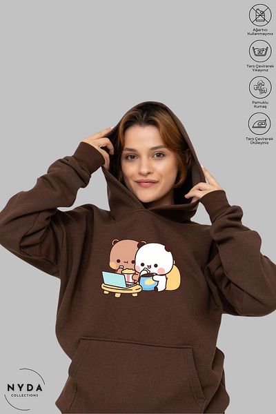 Nyda Collections Βαμβακερή κουκούλα Unisex Oversize - Φούτερ με μακρυμάνικο, κουκούλα και στάμπα