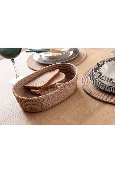 dekomall home & living 7 τεμάχια 100% βαμβάκι χειροποίητο - Σετ αμερικανικής σέρβις και καλάθι ψωμιού/μπεζ