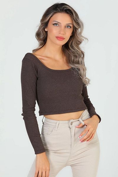 GÜLSELİ Γυναικεία μπλούζα με τετράγωνο λαιμό Camisole Crop Body - Καφέ