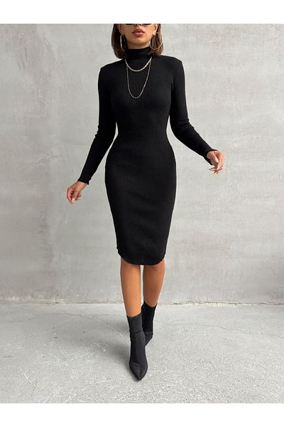 BEJNA Schwarzes Strickkleid – Stehkragen für Damen