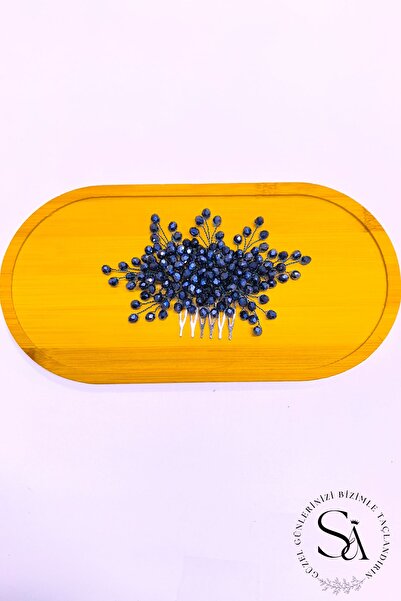 SimgeAksesuar Lacivert Renk El Yapımı Kristal Taşlı Nişan Ve Kına Tokası