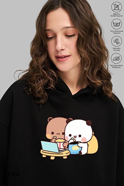 Nyda Collections Hanorac supradimensionat unisex din bumbac - Hanorac cu mâne...