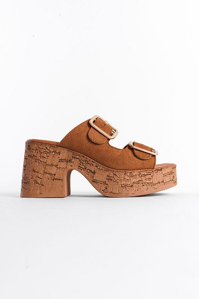 Capone Outfitters Damen-Hausschuhe mit Kork-Plateausohle und doppelter Schnalle