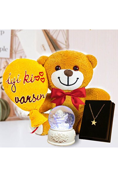 rk tasarım İyi Ki Varsın Balonlu Peluş Ayıcık Masum Melek Kar Küresi & Yıldız...