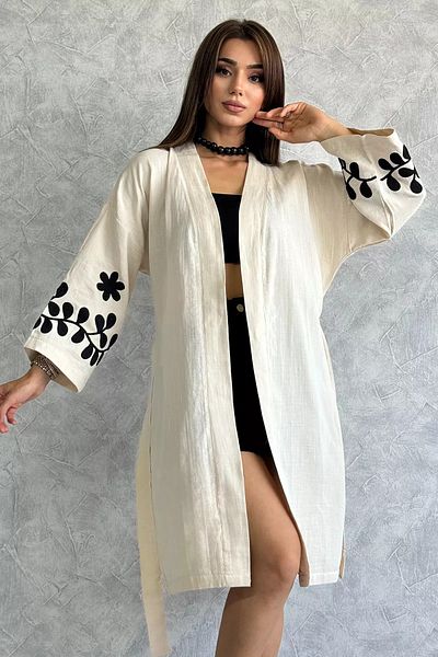 GÜLSELİ Kimono de damă cu broderie și curea în talie cu pietre prețioase