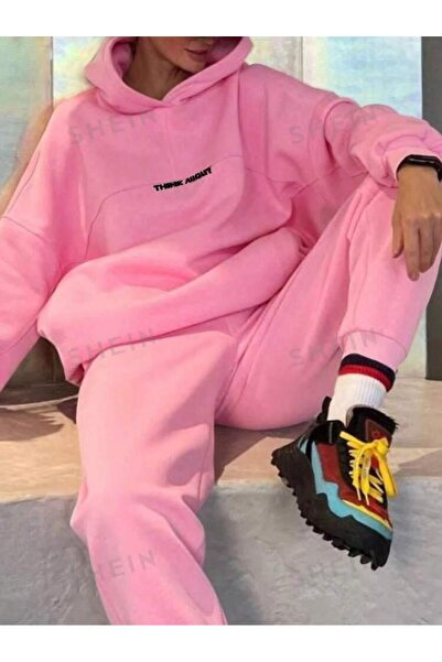 Machetta Kadın I Dont Care Baskılı Sweatshirt Eşofman Altı  3 İplik Ikili Takım