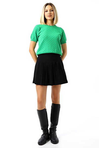 Devinka Γυναικεία πλεκτή μπλούζα με διαμάντι με διάτρητο σχέδιο - κοντομάνικο