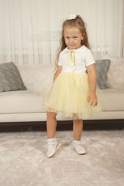 neocotton Girl's Tulle Lined Baby Collar Short Sleeve Dress