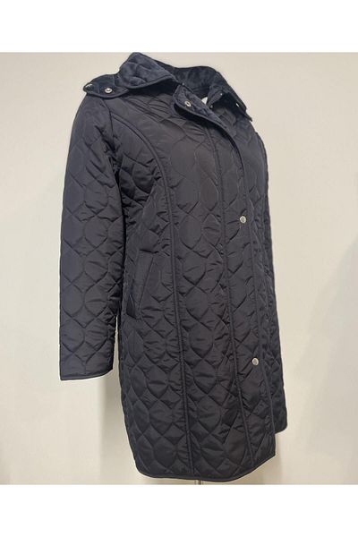 VETRE Navy Blue 95 cm Cooked Pattern Quilted Coat