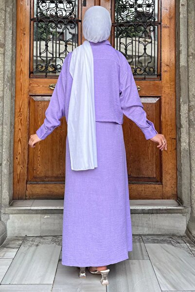 julude Lilac Hijab Double Set - Embroidered Shirt