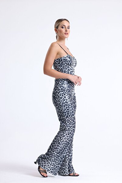 Sense Wide Leg Sequin Trousers| Pnt32440 Black Silver Leopard