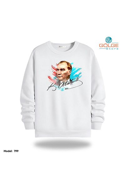 Gölge Store Φούτερ Unisex με στάμπα Ataturk Slimfit Crew Neck 2 νήματα