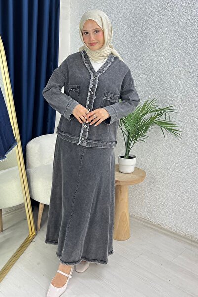 lurex moda Denim Set - Tasseled Skirt