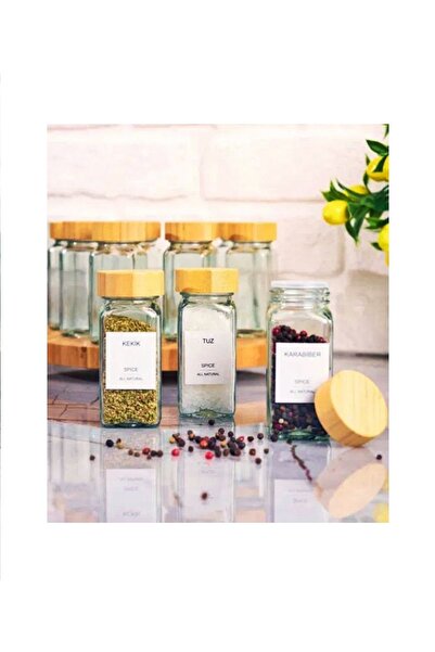 MİEN 12-Piece Glass Spice Rack Set / Bamboo Lid - 11 cm
