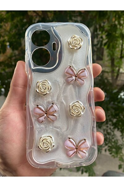 AQUA AKSESUAR Realme C55 Uyumlu Kılıf 5D Kabartmalı Kelebek Çiçek Desenli Ken...