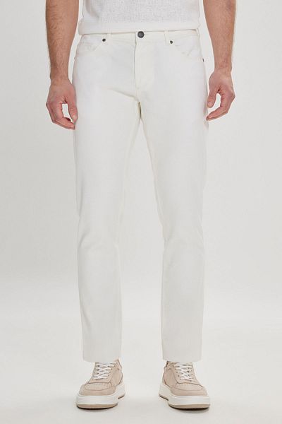 ALTINYILDIZ CLASSICS Pantaloni albi pentru bărbați, slim fit, cu 5 buzunare, elastici