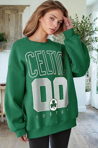 Millionaire Πράσινο φούτερ Boston 00 Printed Oversize Fleece - Loose Loose Fit, Crew Neck