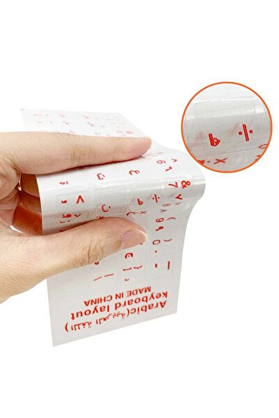 OEM Arapça Kırmızı Klavye Etiketi Şeffaf Arka - Arabic Red Keyboard Sticker T...