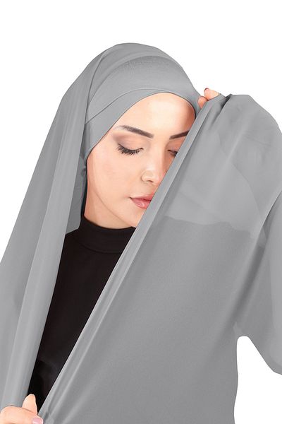 Ecardin Dark Gray Cross Shawl - Beaded Chiffon Fabric, St 392