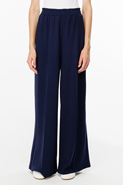 Hooopstore Navy Blue Compact Cotton Trousers - Elastic Waist